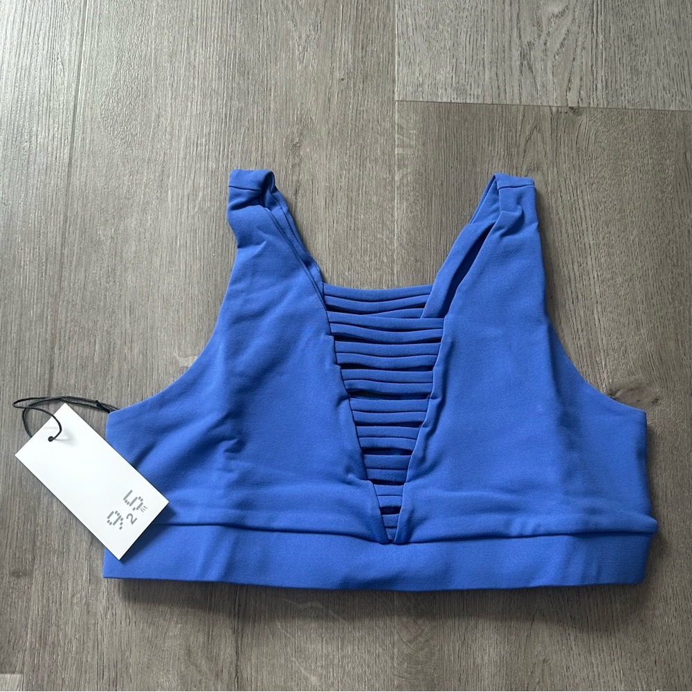 NWT 925fit NO STRINGS ATTACHED sports bra blue‎ size large women’s athletic